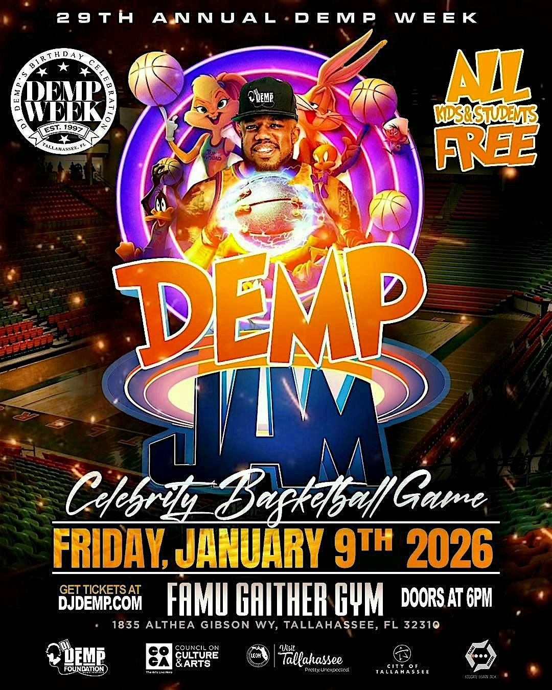 "DEMP JAM" DEMP WEEK 2026 CELEBRITY BASKETBALL GAME, 9 January | Event in Tallahassee | AllEvents