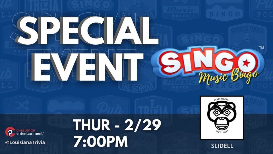 SINGO Music Bingo Night at The Brass Monkey Draught Emporium Slidell