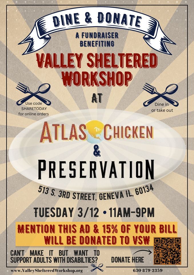 Dine & Donate Fundraiser for VSW Preservation & Atlas Chicken Geneva