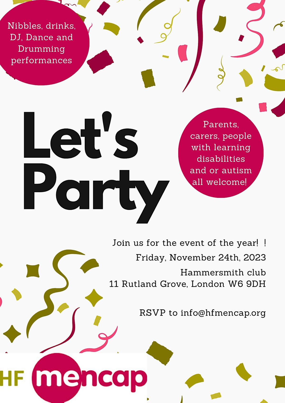 HF Mencap End of year party 2023, Hammersmith Club Society Ltd