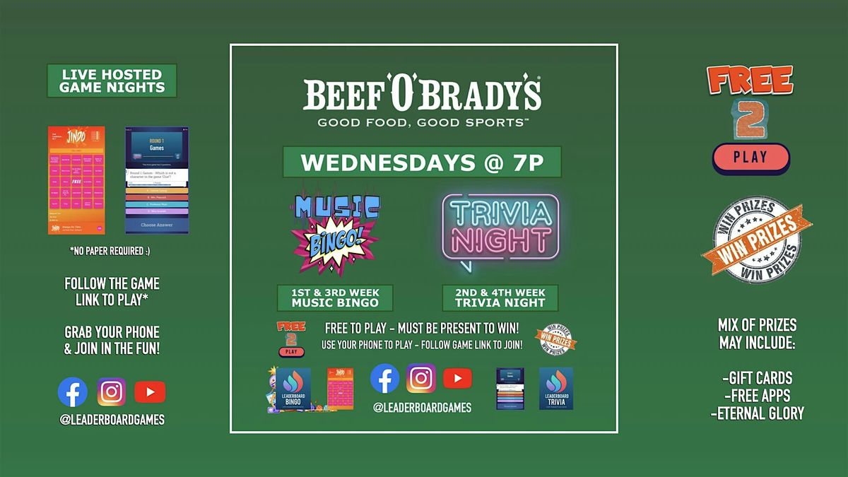 GAME NIGHT  | Beef 'O' Brady's - Columbia SC - WED 7p @LeaderboardGames | Event in Columbia | AllEvents