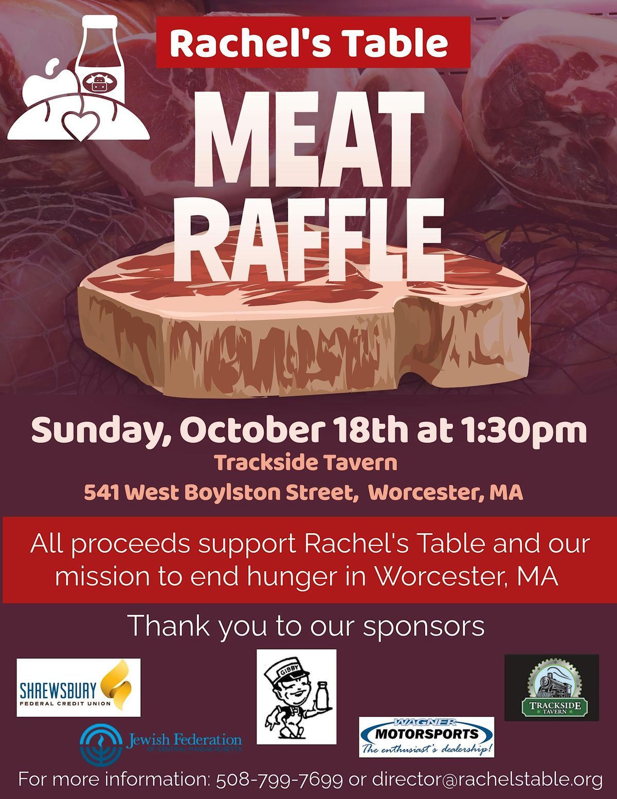 Rachels Table Meat Raffle, Trackside Tavern, Worcester, 18 October 2026 ...
