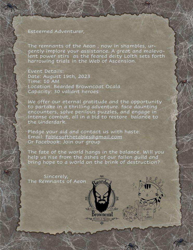 Fables of the Tables next All Day DnD Event, Bearded Browncoat Comics &  Games, Ocala, August 19 2023 | AllEvents.in