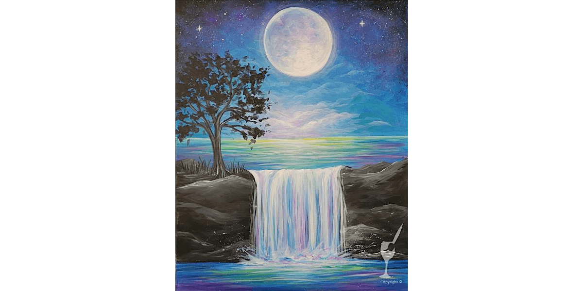 Moonlit Waterfall Fantasy Painting - Paint and Sip in Houston | Classpop!™, 28 November | Event in Baytown