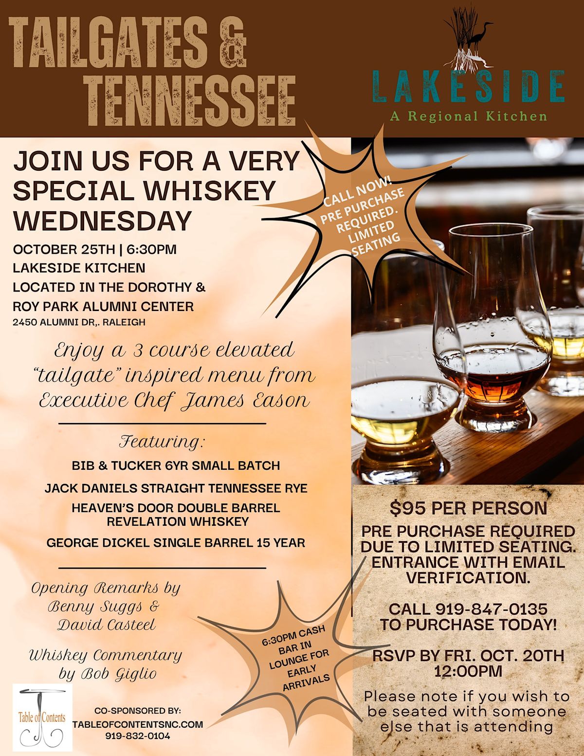 Tailgates & Tennessee Whiskey Tasting & Dinner, Lakeside Kitchen