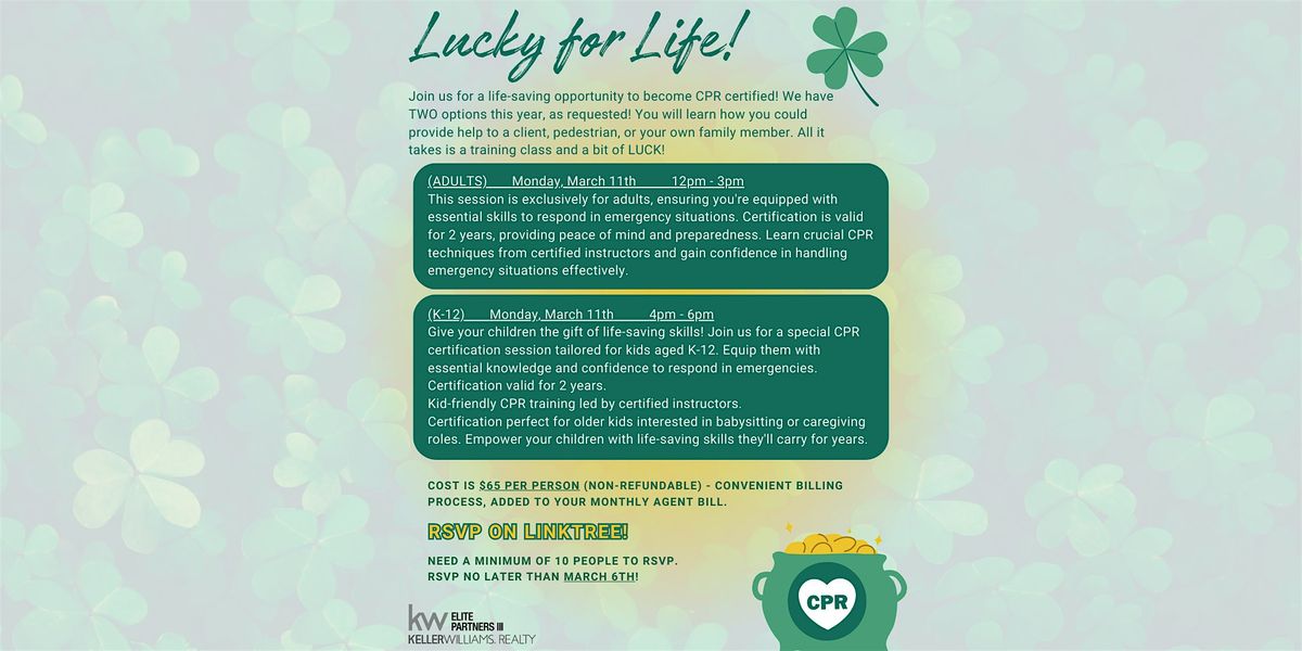 ((KW CLERMONT)) Lucky for Life CPR Certification (Adults), Keller