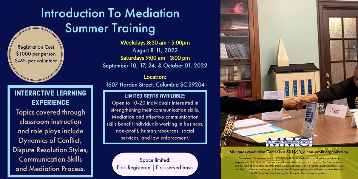 Introduction To Mediation Summer 2022 Midlands Mediation Center 