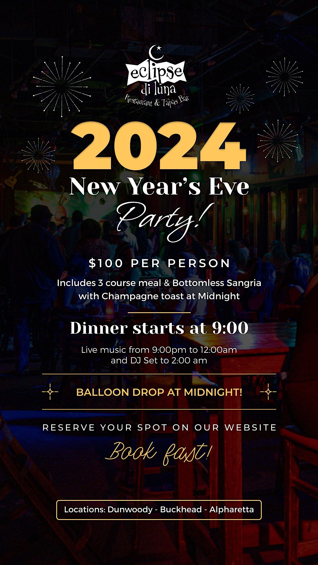Eclipse di Luna, Alpharetta Tapas Tunes & Toasts 2024 New Year