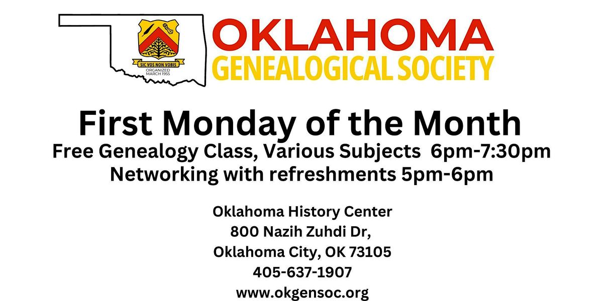 Monthly Genealogy Class In Person and Online 6PM | Event in Oklahoma City | AllEvents
