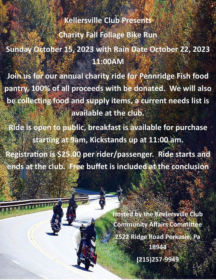 Fall Foliage Charity Bike Run, Keelersville Club, Perkasie, October 15