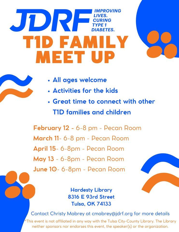 T1D Tulsa Family Meet Up, Hardesty Regional Library, Jenks, March 11