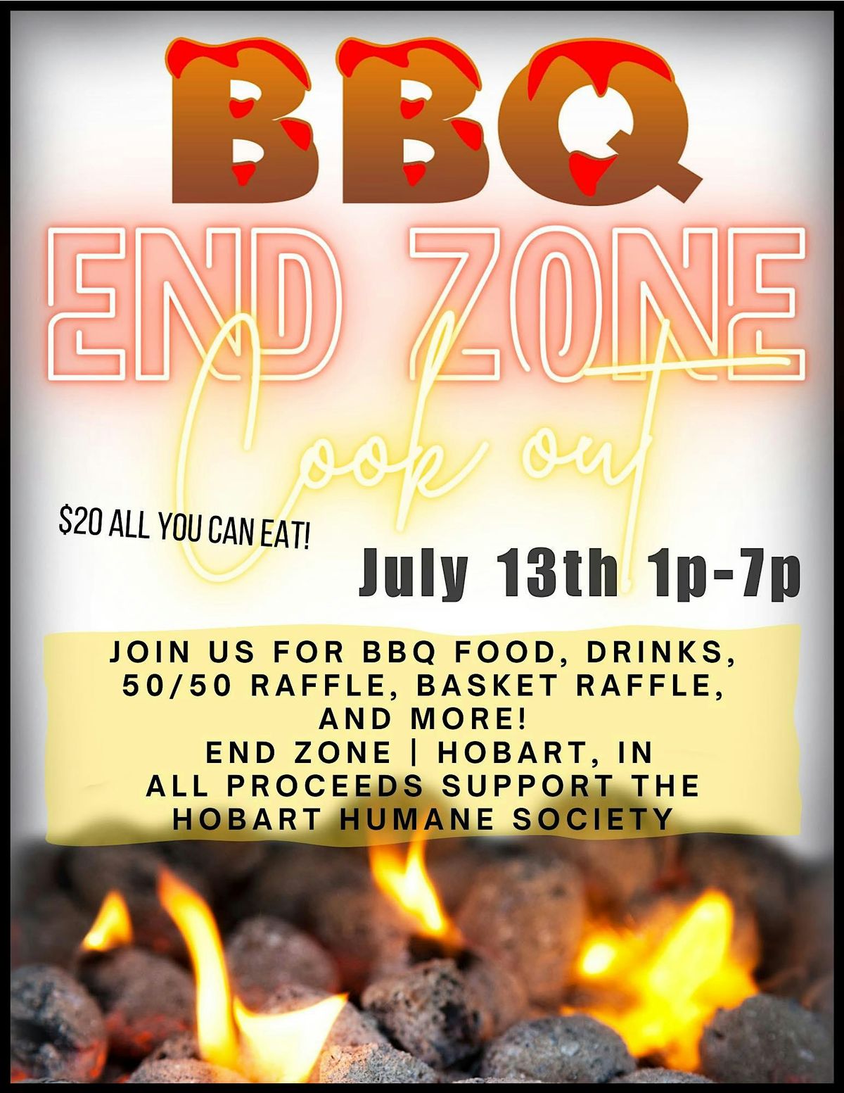 BBQ Cookout End Zone-Fundraiser for Humane Society of Hobart, End Zone ...
