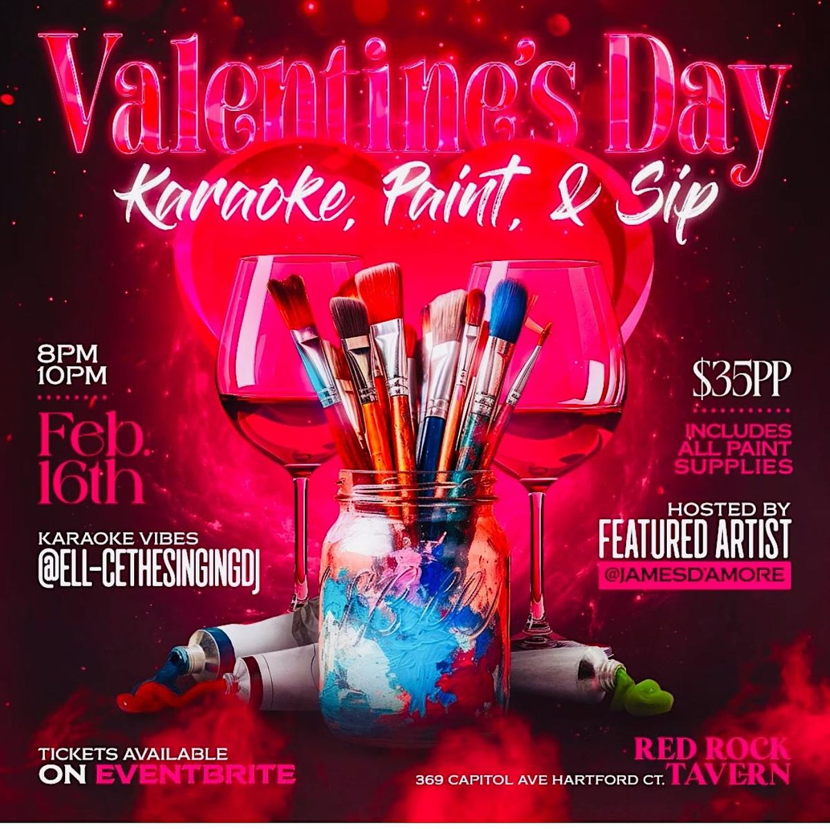 Valentine’s karaoke Paint & Sip, Red Rock Tavern, Hartford, February 16