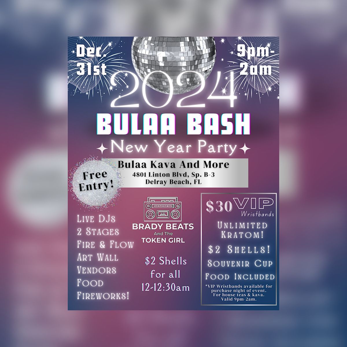 2025 Bulaa Bash, New Year Party! Free Entry!, Bulaa Kava Bar Delray
