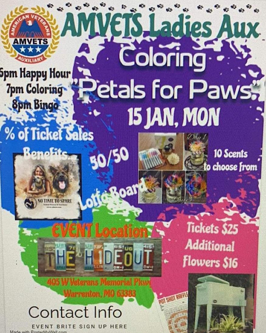 Coloring Petals for Paws, The Hide Out, Warrenton, January 15 2024
