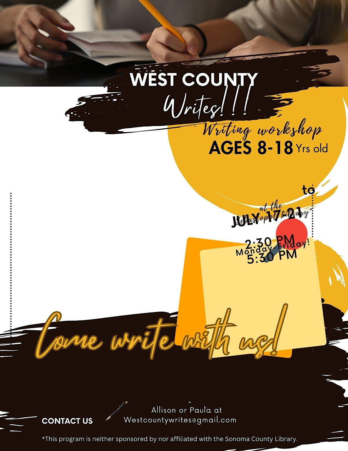 Summer “Break” afternoon writing for ages 818 yrs old