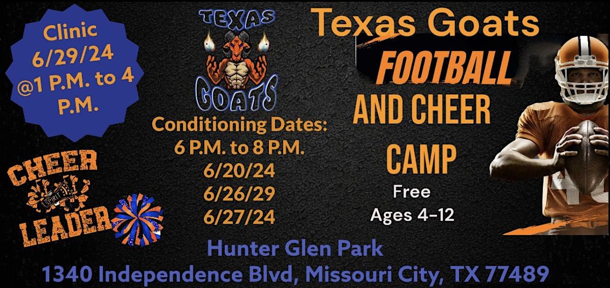 Free Texas Goats Football and Cheer Clinic, Hunters Glen Park, Missouri