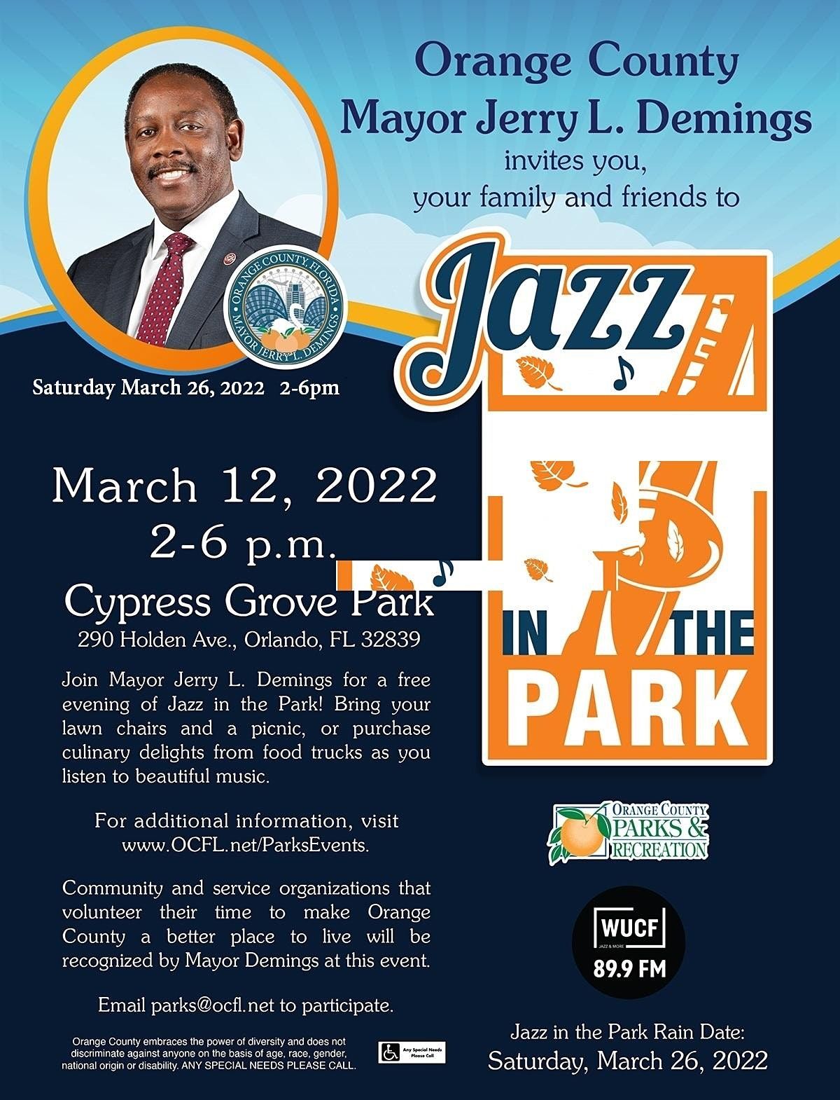 Jazz In The Park Schedule 2022 Jazz In The Park 2022, Cypress Grove Park, Orlando, March 26 2022 |  Allevents.in
