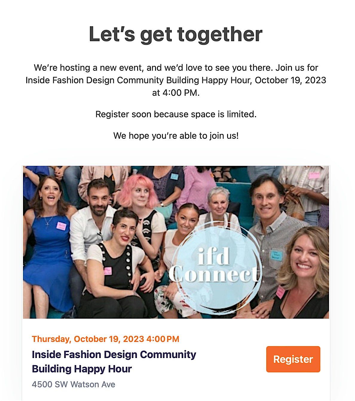 View of Inside Fashion Design Community Building Happy Hour, Revolution Hall ...