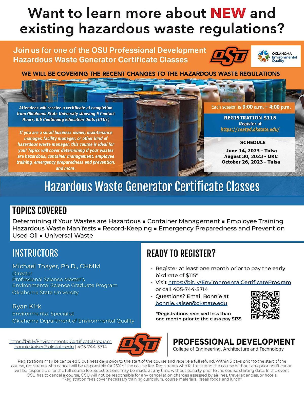 Hazardous Waste Generator Course Tulsa 10/26/2023, OSUTulsa, 26