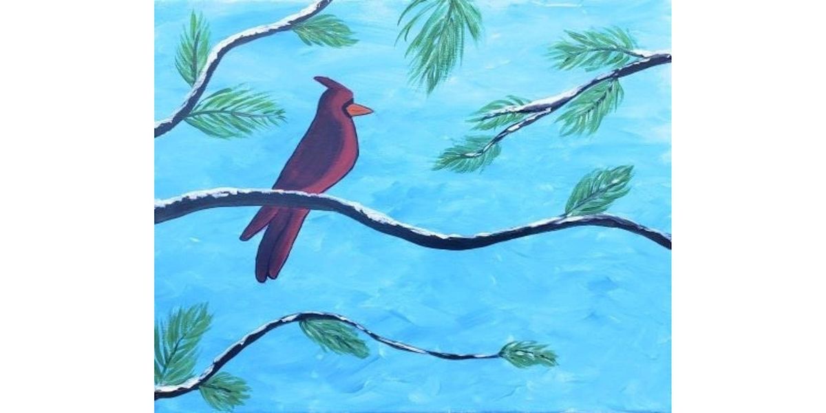 Winter Cardinal paint and Sip painting event at Studio Workspaces