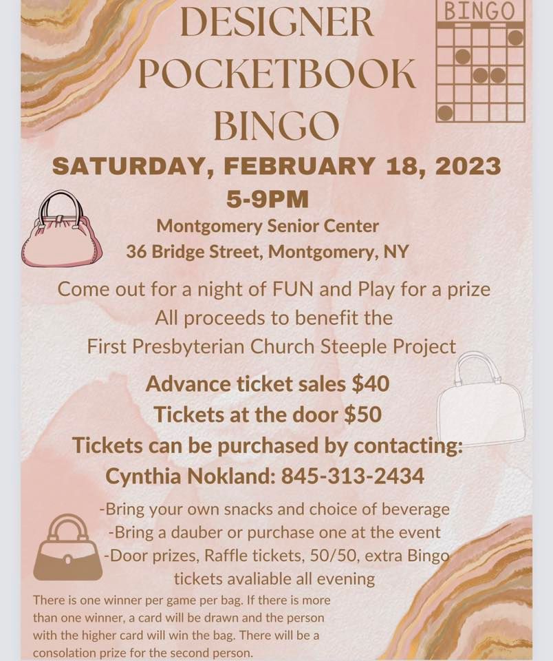 SOLD OUT Designer Pocketbook Bingo, Montgomery Senior Center, 18 February