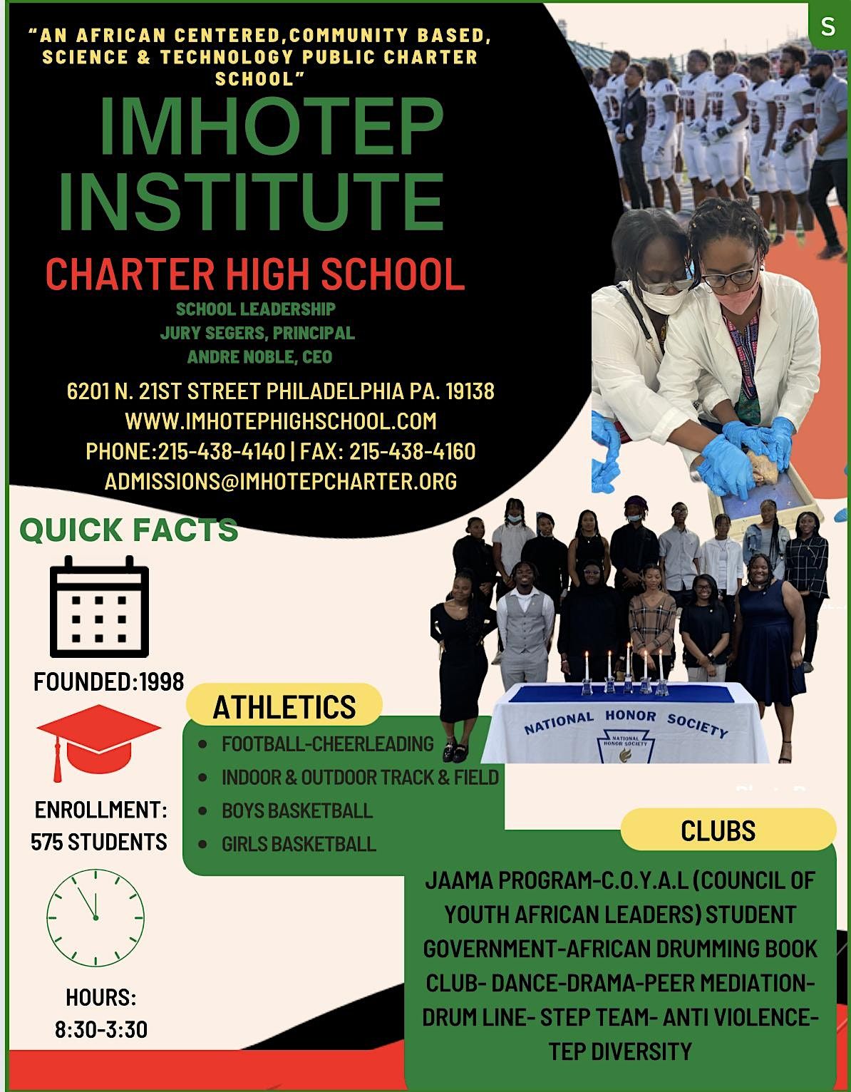 Imhotep Institute Charter High School Open House, 6201 N 21st St