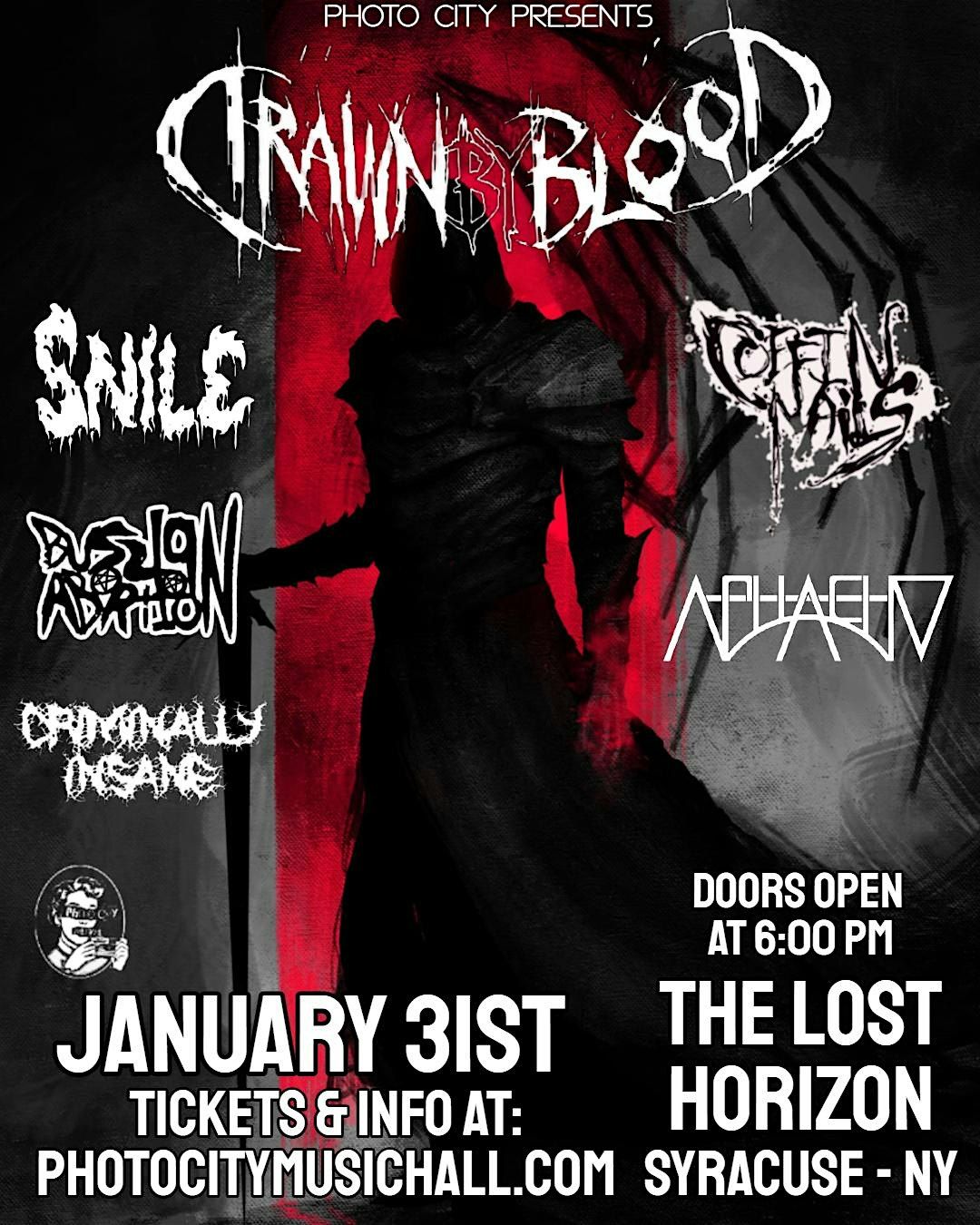 Drawn By Blood, Coffin Nails, Snile, Bus Stop Abortion, Aphaeho, & more!, 31 January | Event in Syracuse