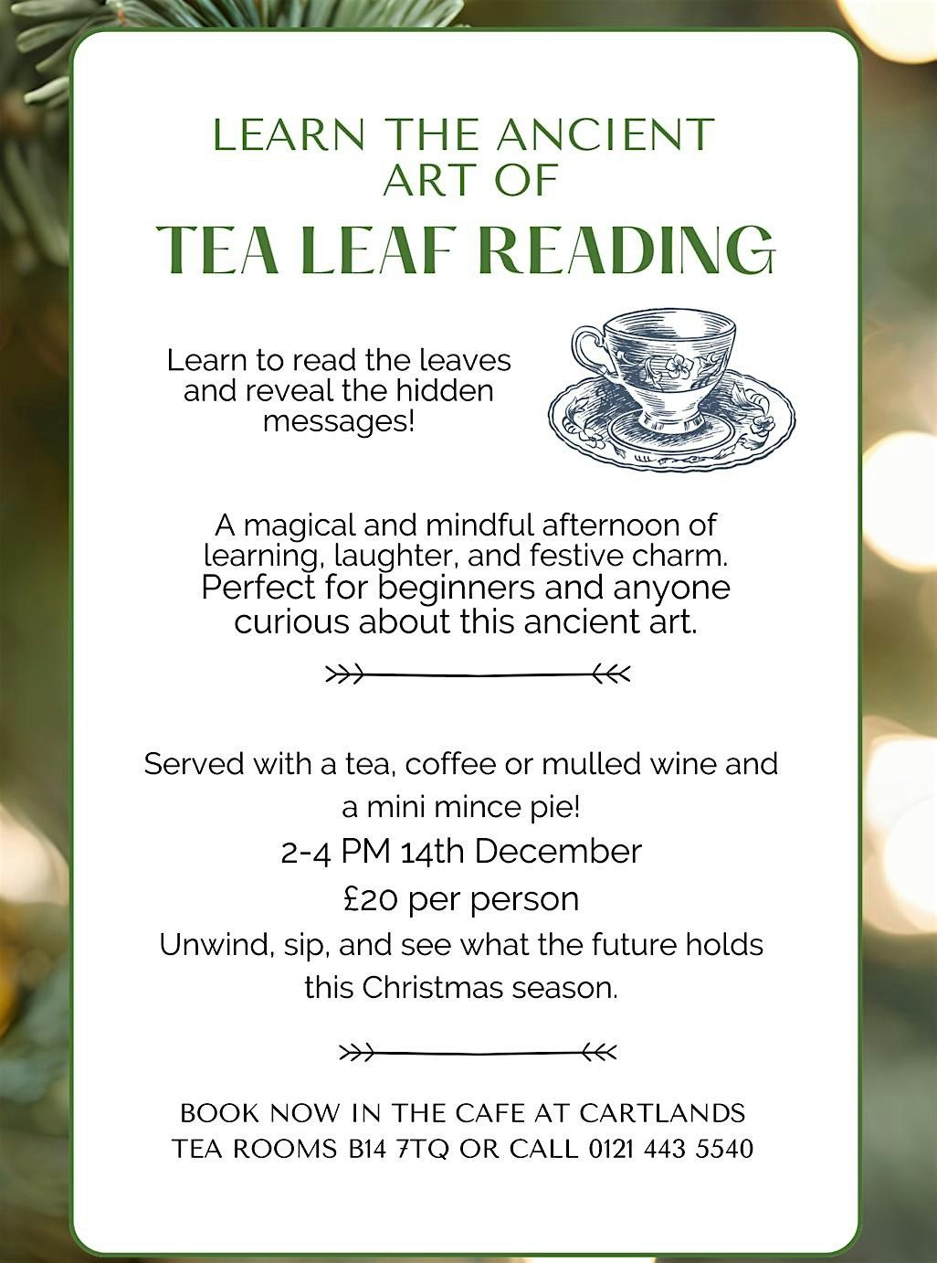 Art of Tea leaf Reading , history & demonstration for adults ., 14 December | Event in Birmingham | AllEvents