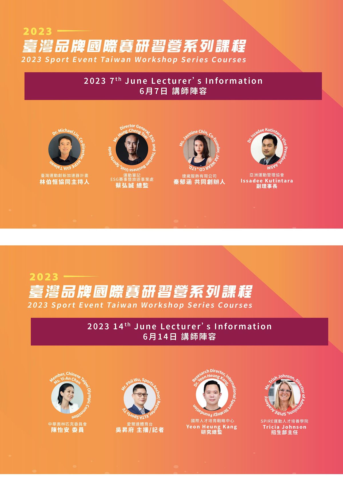 2023 Sport Event Taiwan Workshop Series Courses - 08, June 14 2023