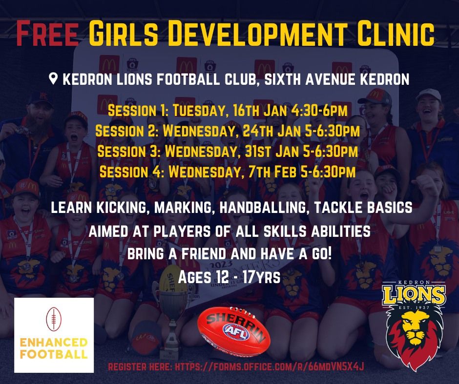 Youth Girls Development Clinic Session 3, FREE!, Kedron Lions Juniors