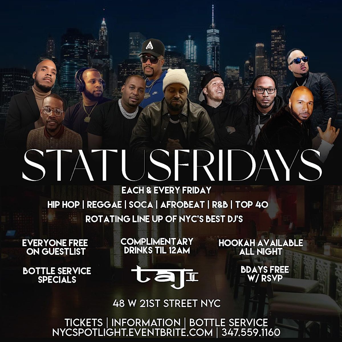 STATUS FRIDAYS @ TAJ NYC #1 Friday  | Hip Hop & Reggae | Drinks + Hookah | Event in New York | AllEvents