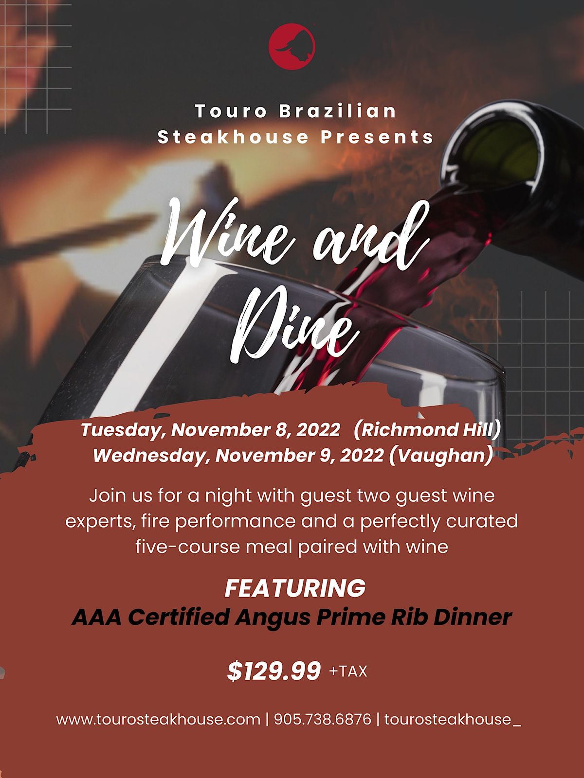 Touro Presents: Wine and Dine, Touro Brazilian Steakhouse - Vaughan,  November 9 2022 | AllEvents.in