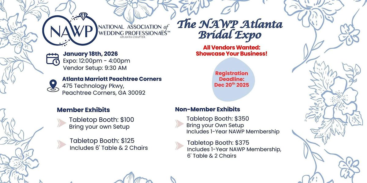 NAWP Wedding Expo -VENDOR INVITATION, 18 January | Event in Peachtree Corners | AllEvents