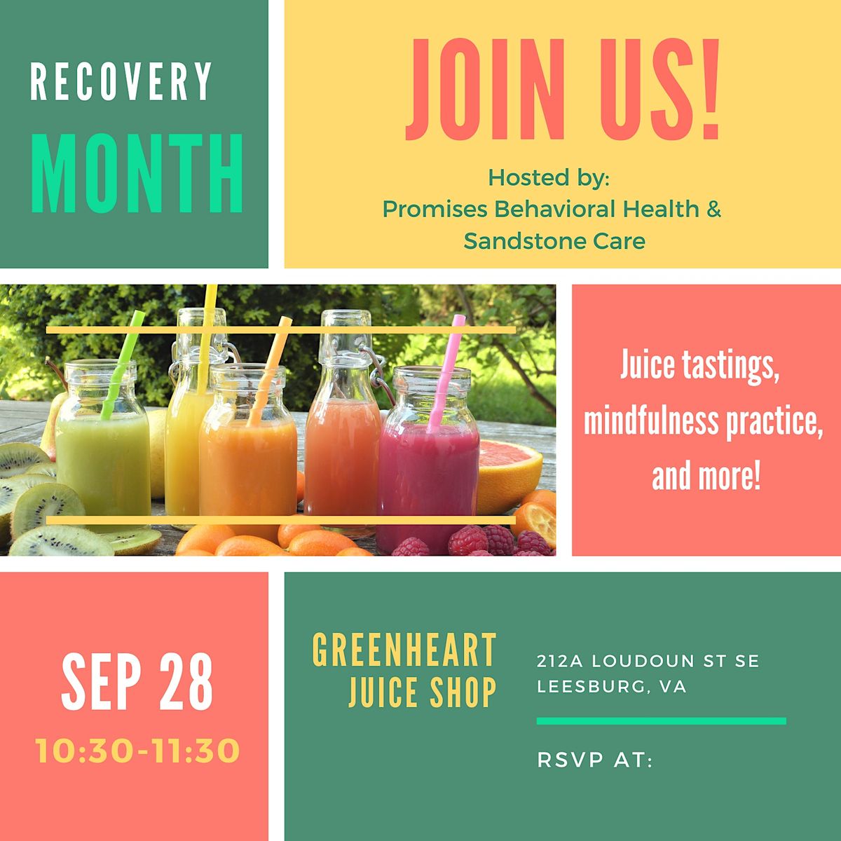 Recovery Month Juice Mindfulness And More Greenheart Juice Bar Cafe Leesburg September 28 22 Allevents In