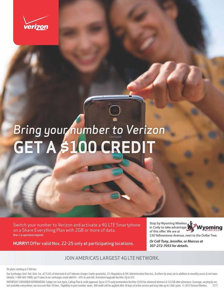 It's Bring your Number to Verizon Days.. GET $100 CREDIT PER LINE!, 22 November | Event in Cody | AllEvents