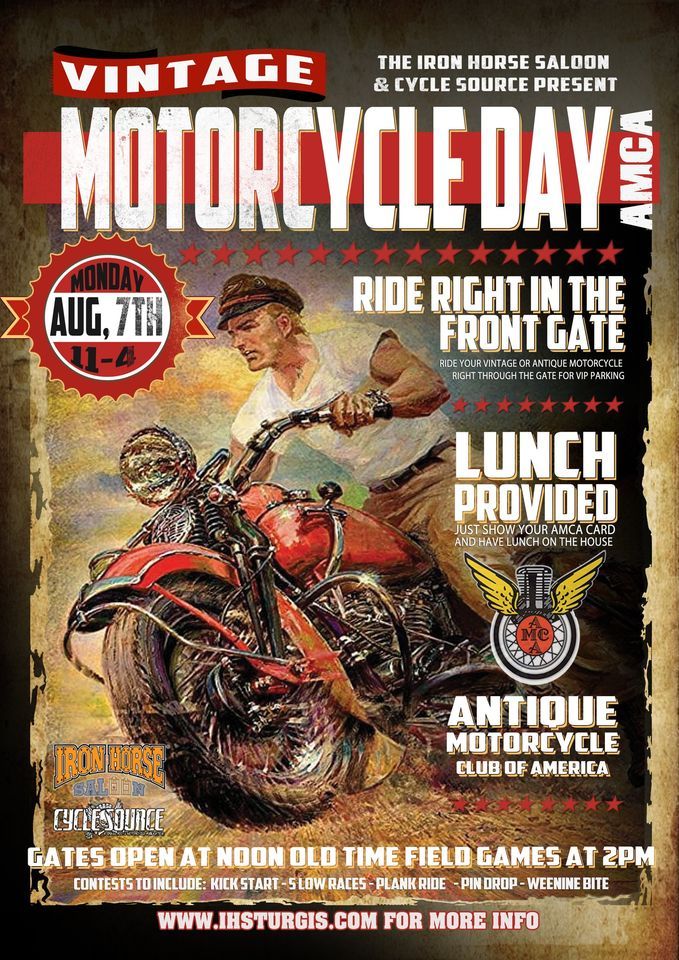 Vintage Motorcycle Day, Iron Horse Saloon Sturgis, August 7 2023 AllEvents.in
