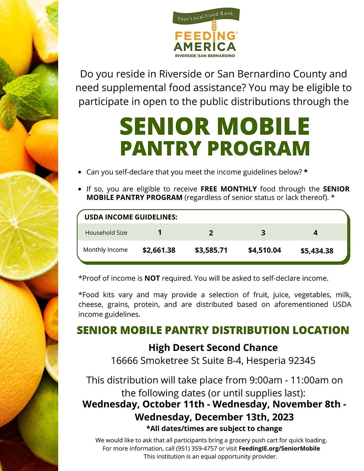 FREE MONTHLY FOOD for ANY AGE through the SMP Program in Hesperia, High