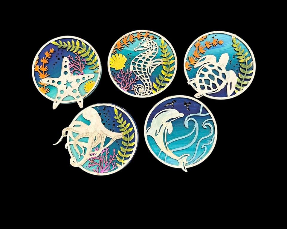 Set of 5 3D Coastal Resin Coasters , Sherry's Art Studio, Palm Coast