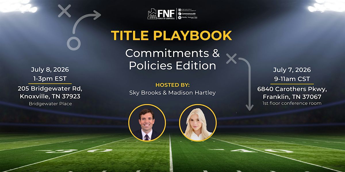 Title Playbook-Commitments & Policies Edition-Franklin, 7 July | Event in Franklin | AllEvents