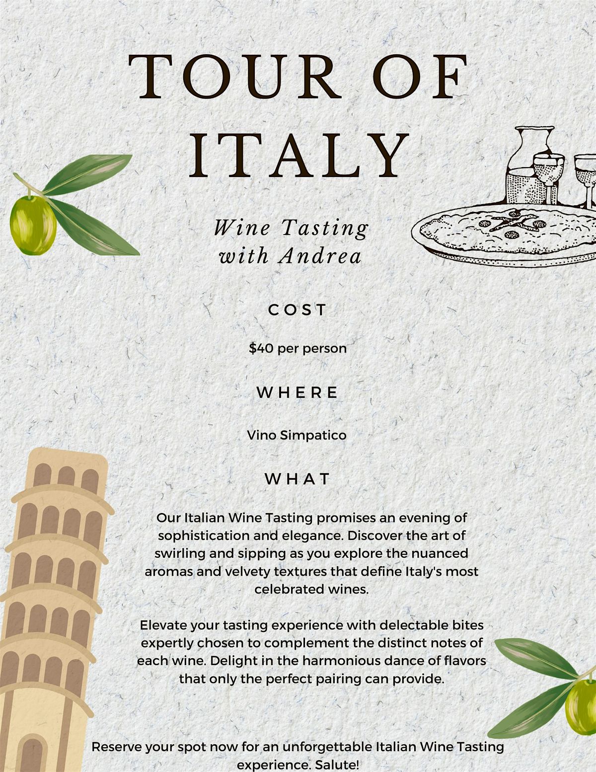 Tour of Italy Wine Tasting, Vino Simpatico, South Pasadena, January 25