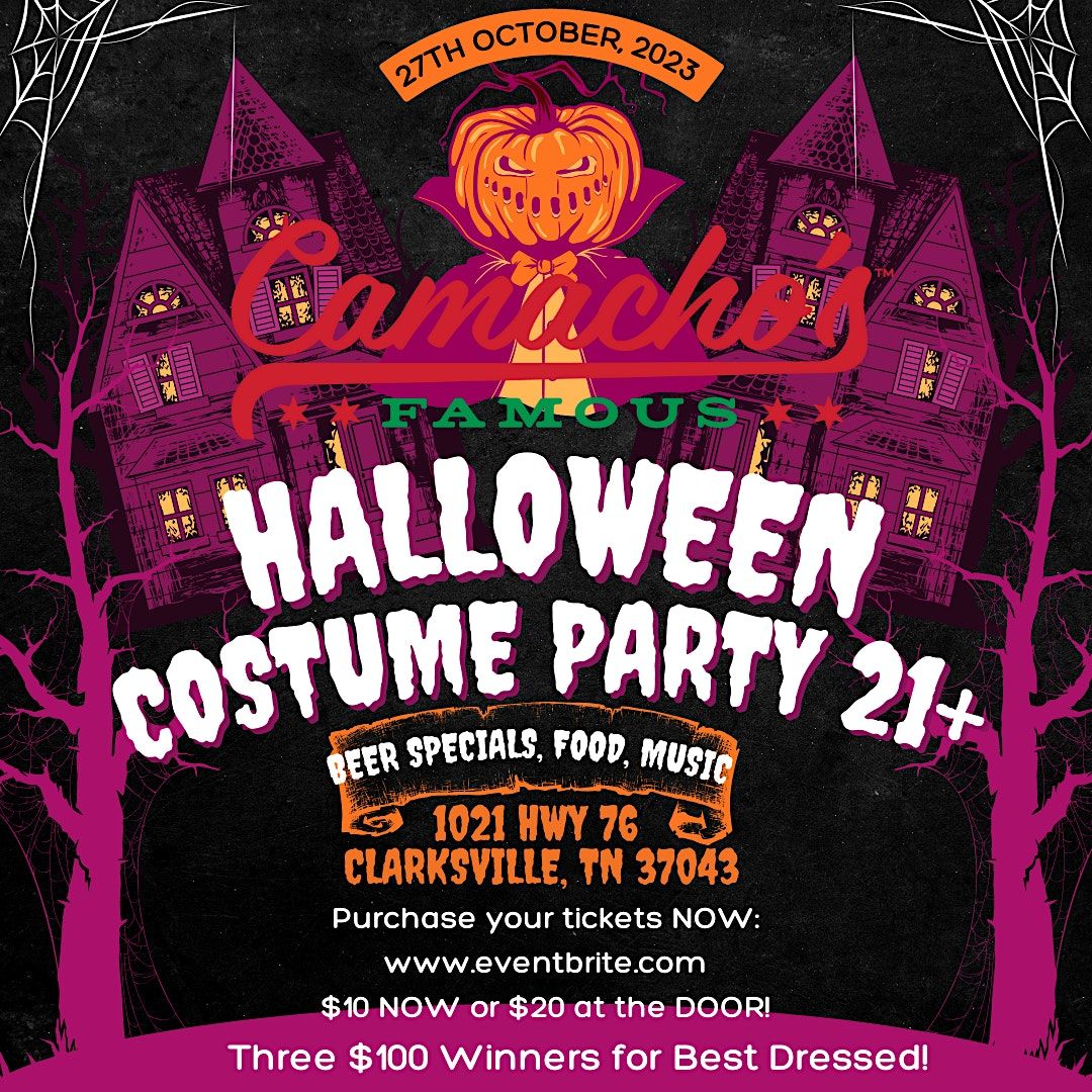Camacho’s Famous Halloween Costume Party 21+, Camacho’s famous, Clarksville, 27 October to 28