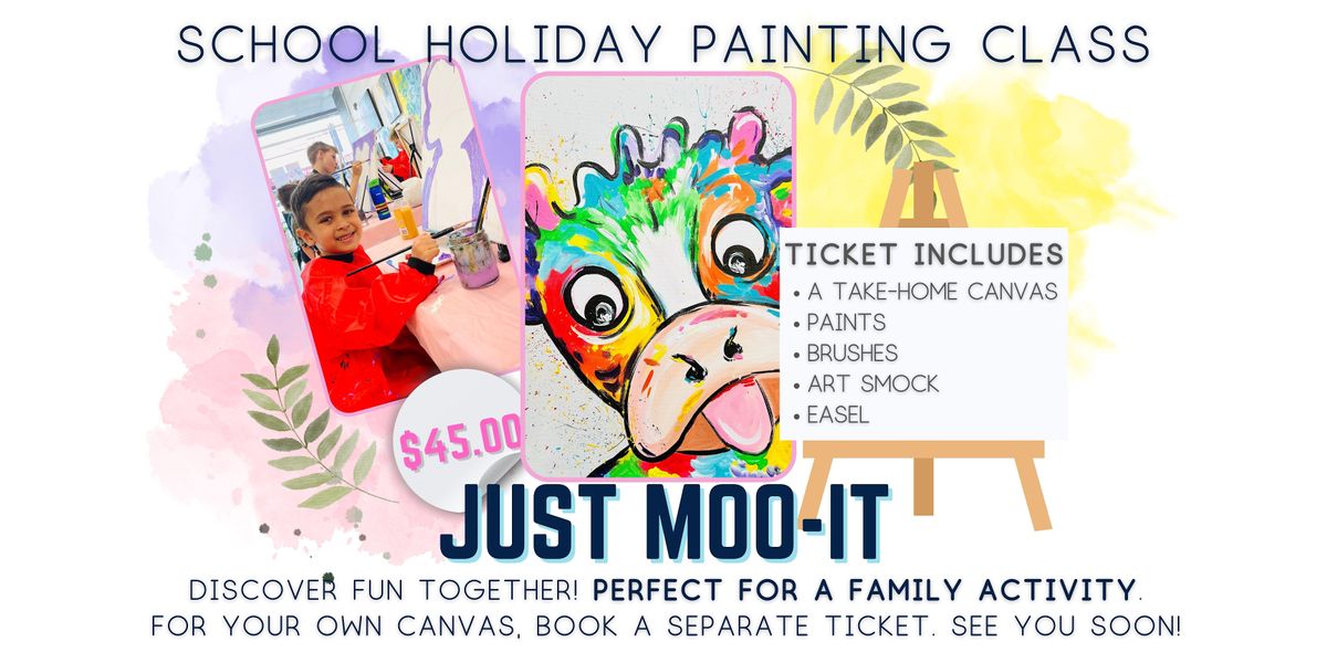 School Holiday Art Class Just Moo it, Paintelaide Adelaide's Paint and Sip Studio, Prospect