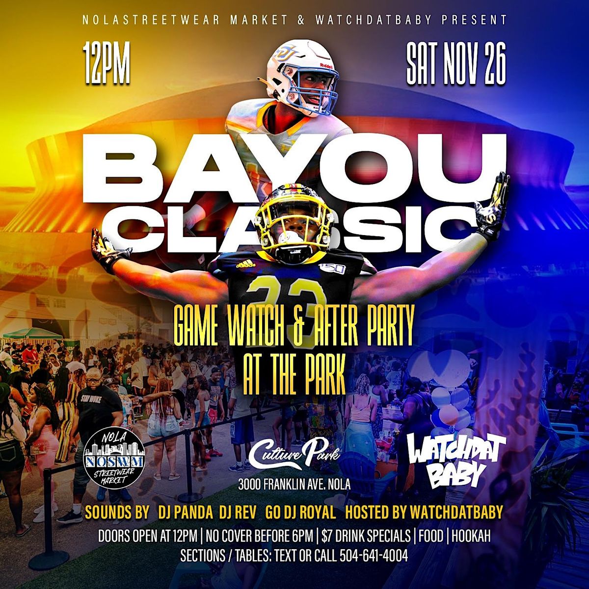 BAYOU CLASSIC GAME WATCH & AFTER PARTY AT THE PARK!, Culture Park NOLA