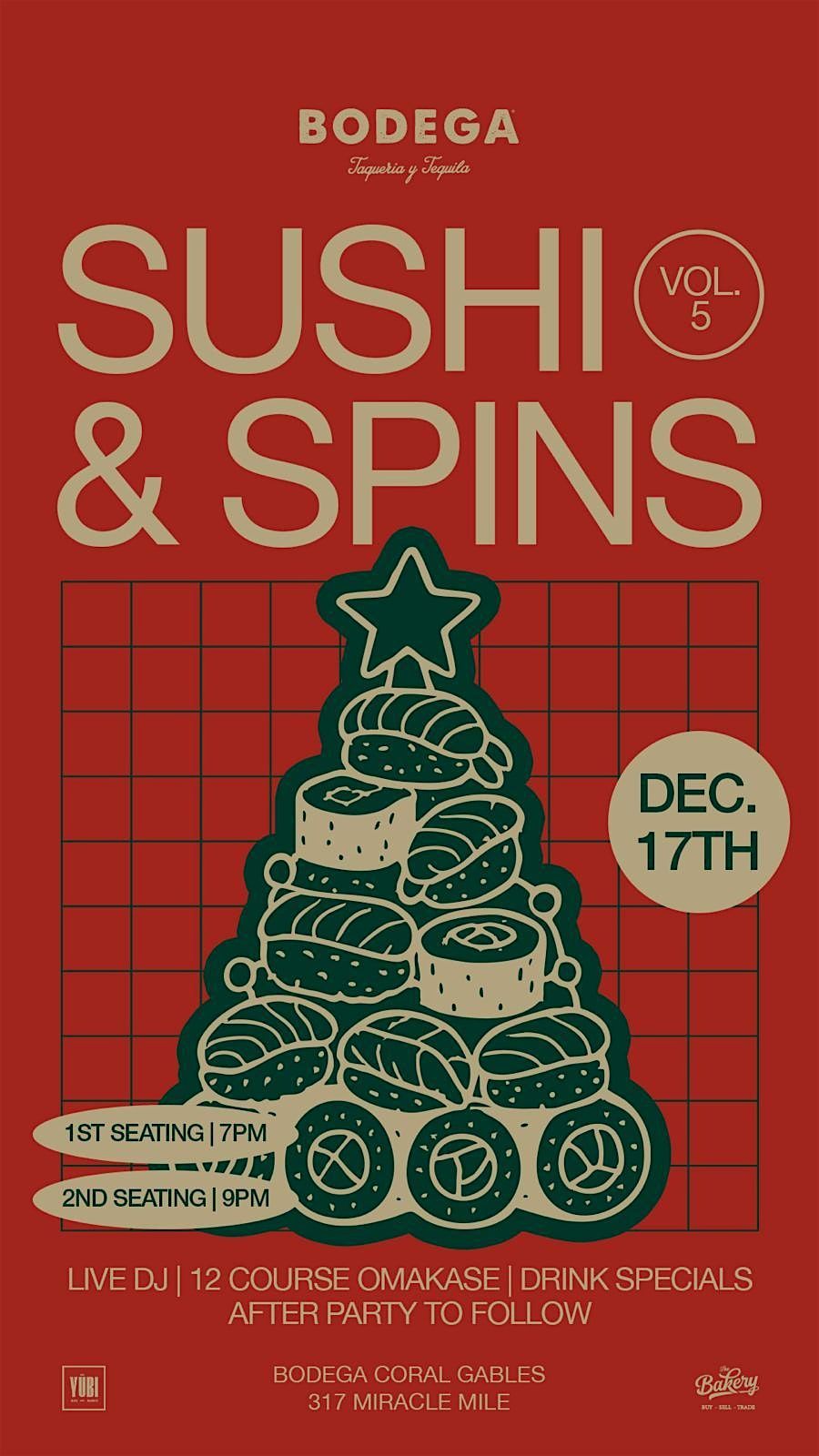Sushi and Spins : An Omakase Pop-Up by Yubi Box Sushi x Bodega x The Bakery, 17 December | Event in Coral Gables