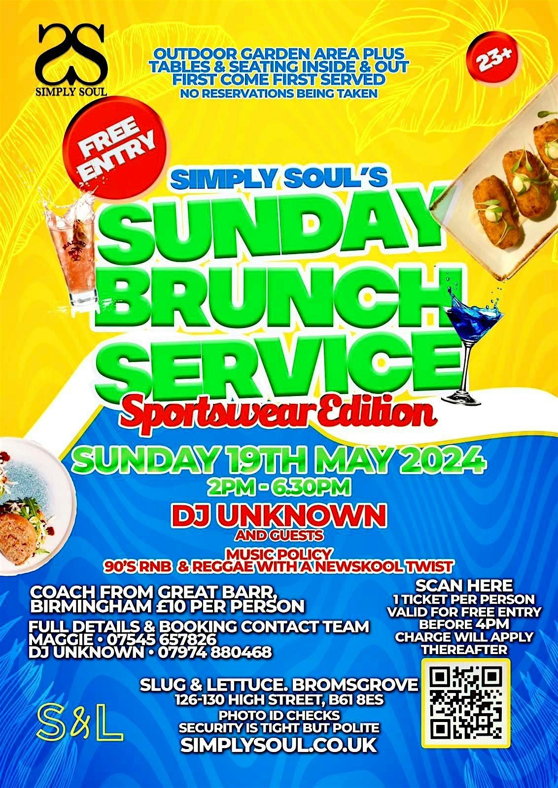 Simply Soul Sunday Brunch Service Sportswear Edition, Slug & Lettuce Bromsgrove, 19 May 2024