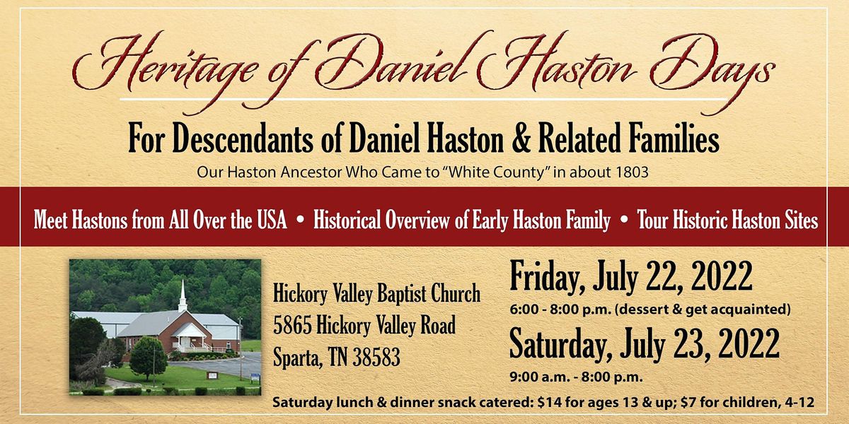 July 22 23 2022 Daniel Haston Family Reunion Hickory Valley Baptist Church Sparta July 22 To July 23 Allevents In Stearns Ky Event Calendar 2022