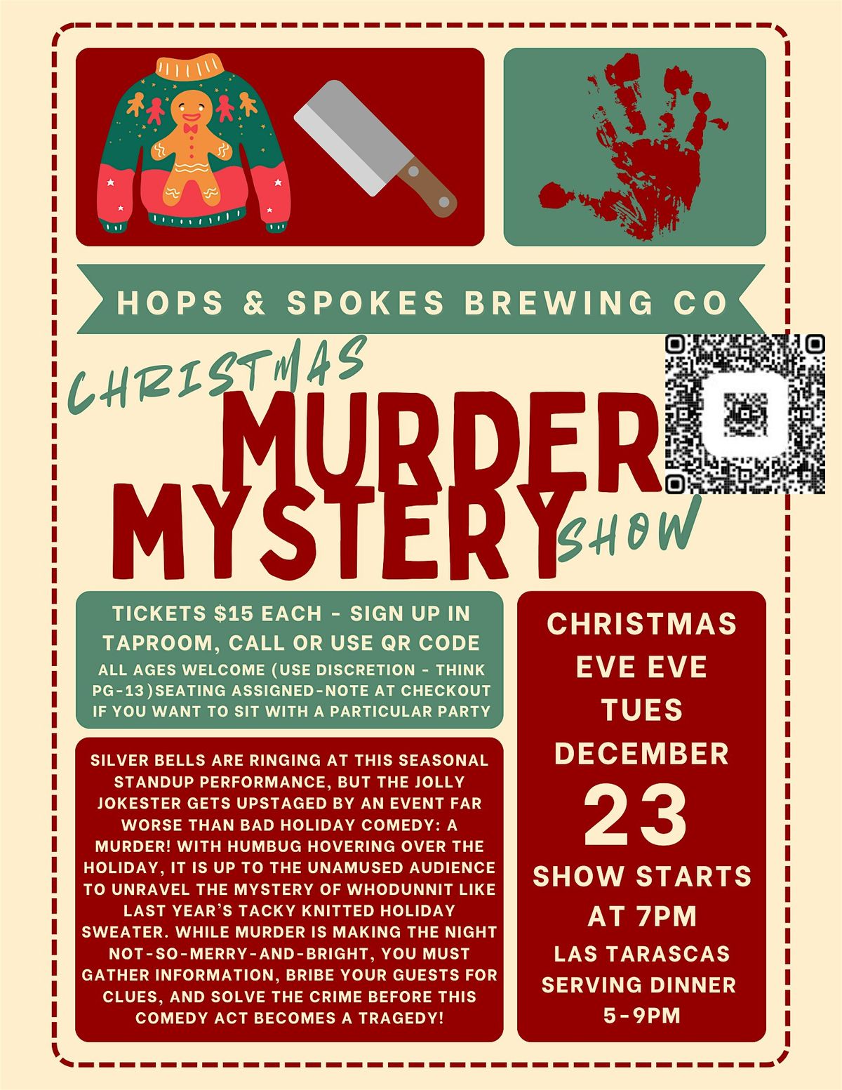 Christmas M**der Mystery Show at Hops &  Spokes Brewing Co, 23 December | Event in Yucaipa | AllEvents