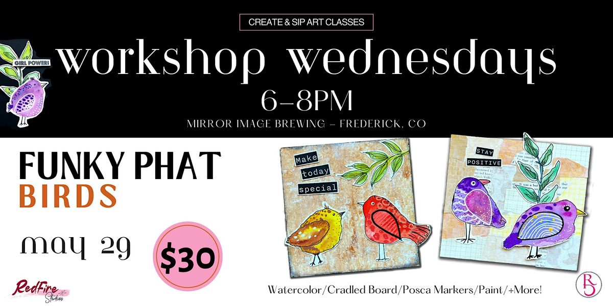 Wednesdays Funky Phat Birds Mixed Media, Mirror Image