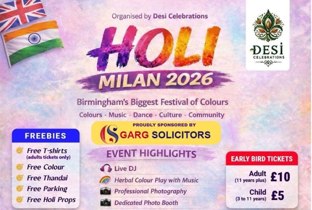 SOLD OUT - HOLI MILAN 2026 Organised by Desi Celebrations, Birmingham UK